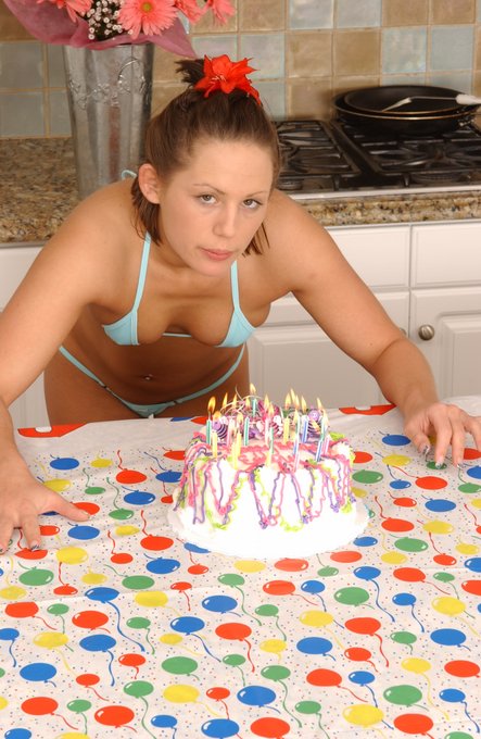 Beautiful teen Emery in blue bikini celebrating her th birthday